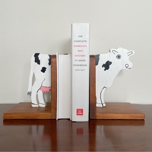Vintage Other Vintage Wood Cow Bookends Wooden Kitchen Farm